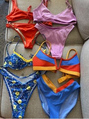 PacSun Women's Mixed Bikini Set - Orange, Lilac, Blue, Yellow, Floral